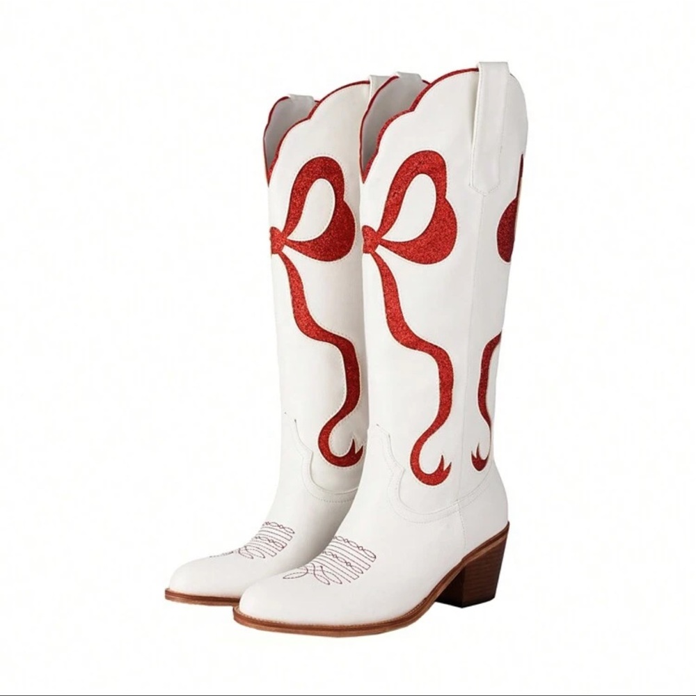 Red & White Bow Coquette Cowboy Boots